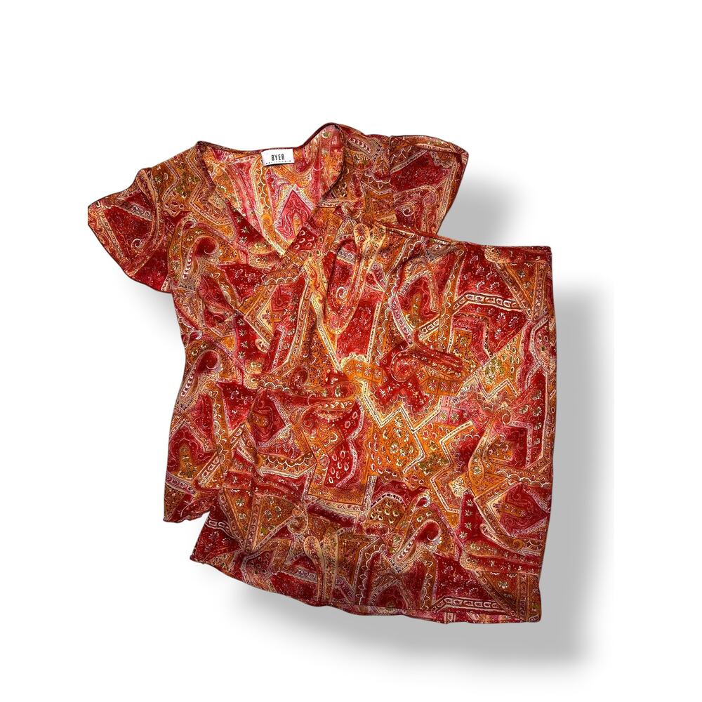 Vintage Byer California Red/Orange Paisley Two Piece Top/Skirt Set Size Large